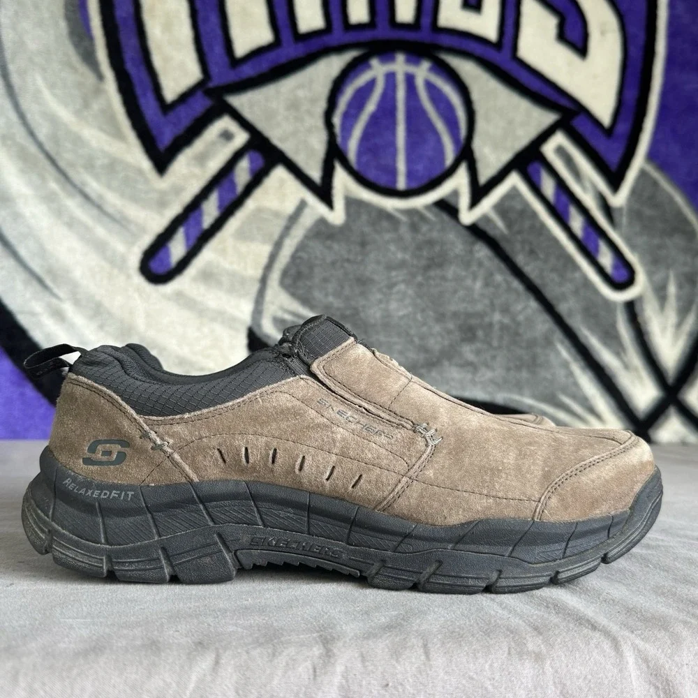 Size 11.5 - Skechers Slip On Shoes Men's Relaxed Fit Memory Foam Suede Grey